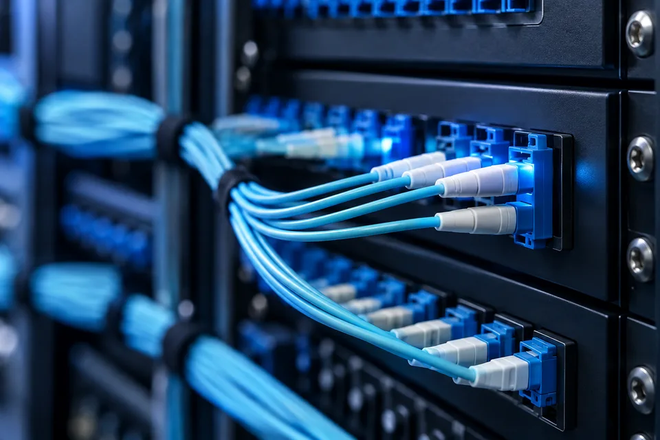 Illustrative fiber optic connections and patch panel
